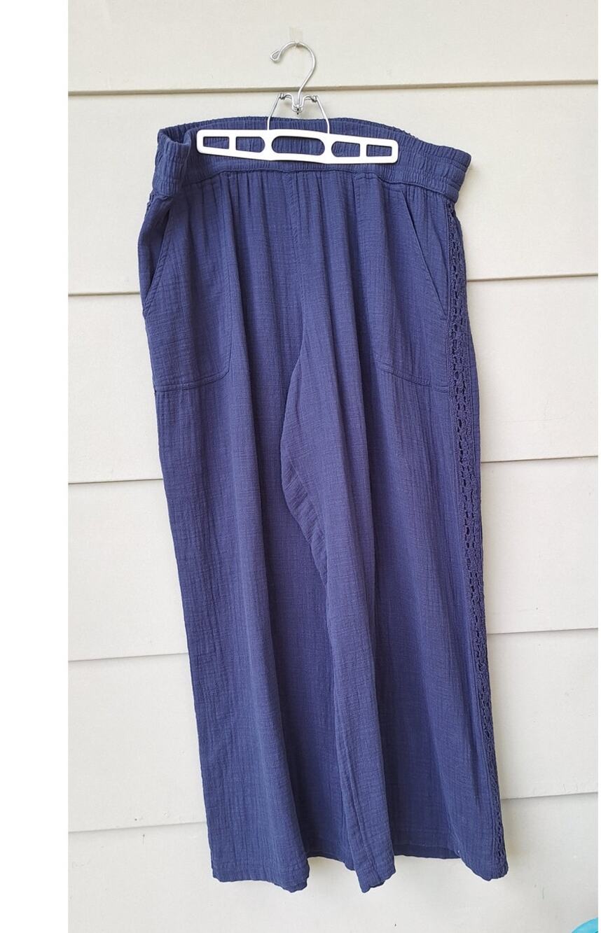 aerie Wide Leg Elastic Waist Gauze Cotton Casual Pants Crochet side Blue Size XL